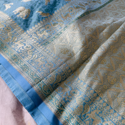 Mashru Silk Banarasi Saree with Tanchoi Weave & Animal Motifs