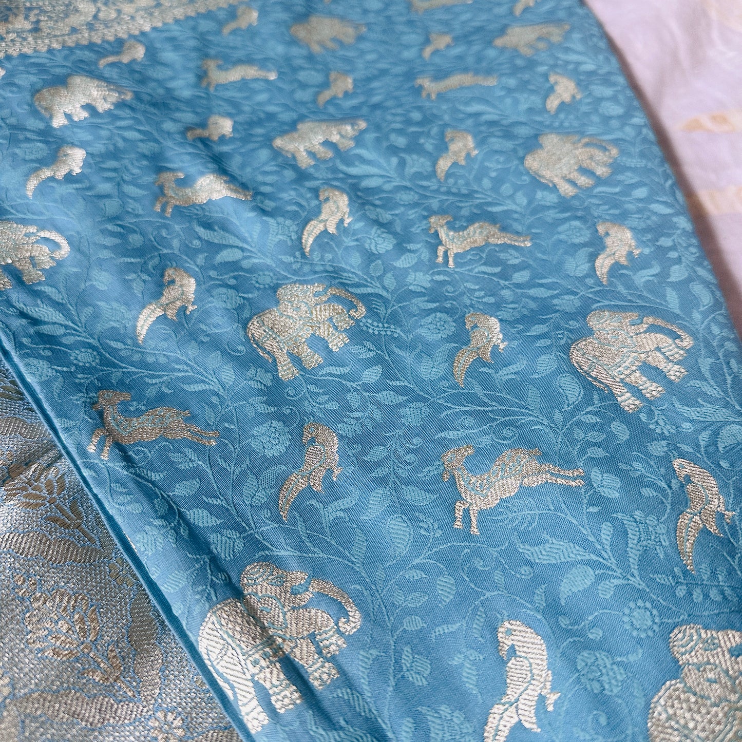 Mashru Silk Banarasi Saree with Tanchoi Weave & Animal Motifs