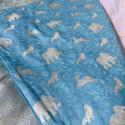 Mashru Silk Banarasi Saree with Tanchoi Weave & Animal Motifs