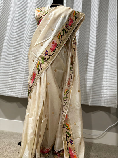 Paithani Inspired Embroidered Pure Tussar Silk Saree