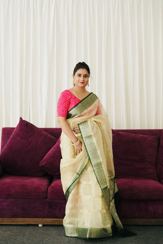 Green Banarsi Georgette Saree in contrast