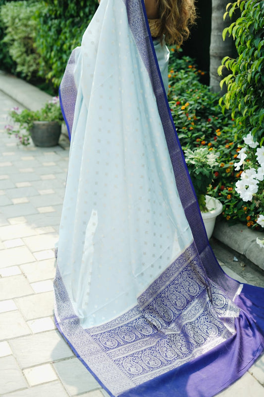 Blue Banarsi Georgette Saree in contrast