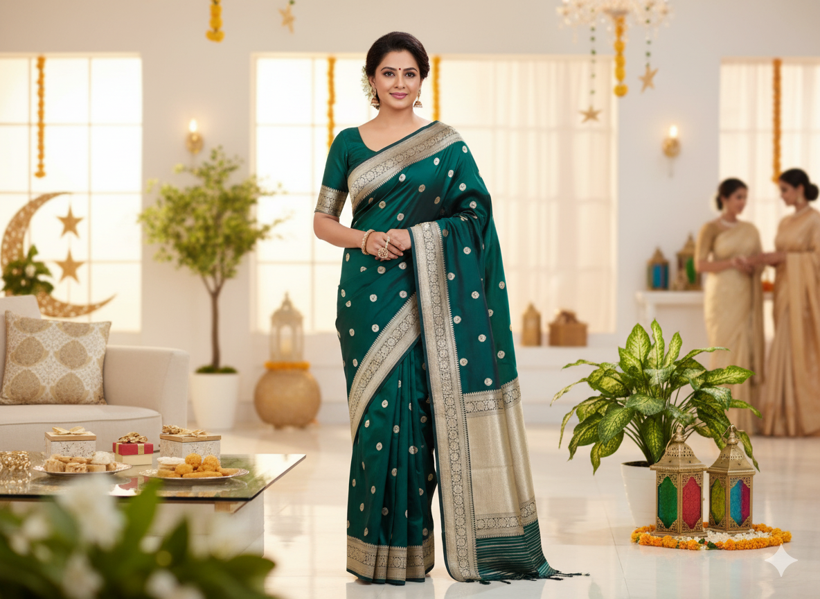 Chand Sitara – Handwoven Katan Silk Saree with Silk Mark