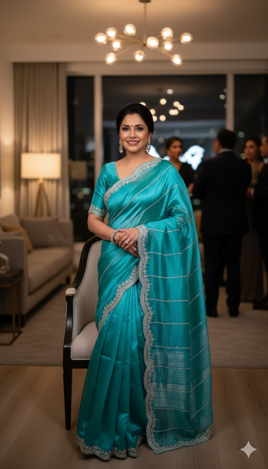 Tissue Chiffon Silk saree with hand work