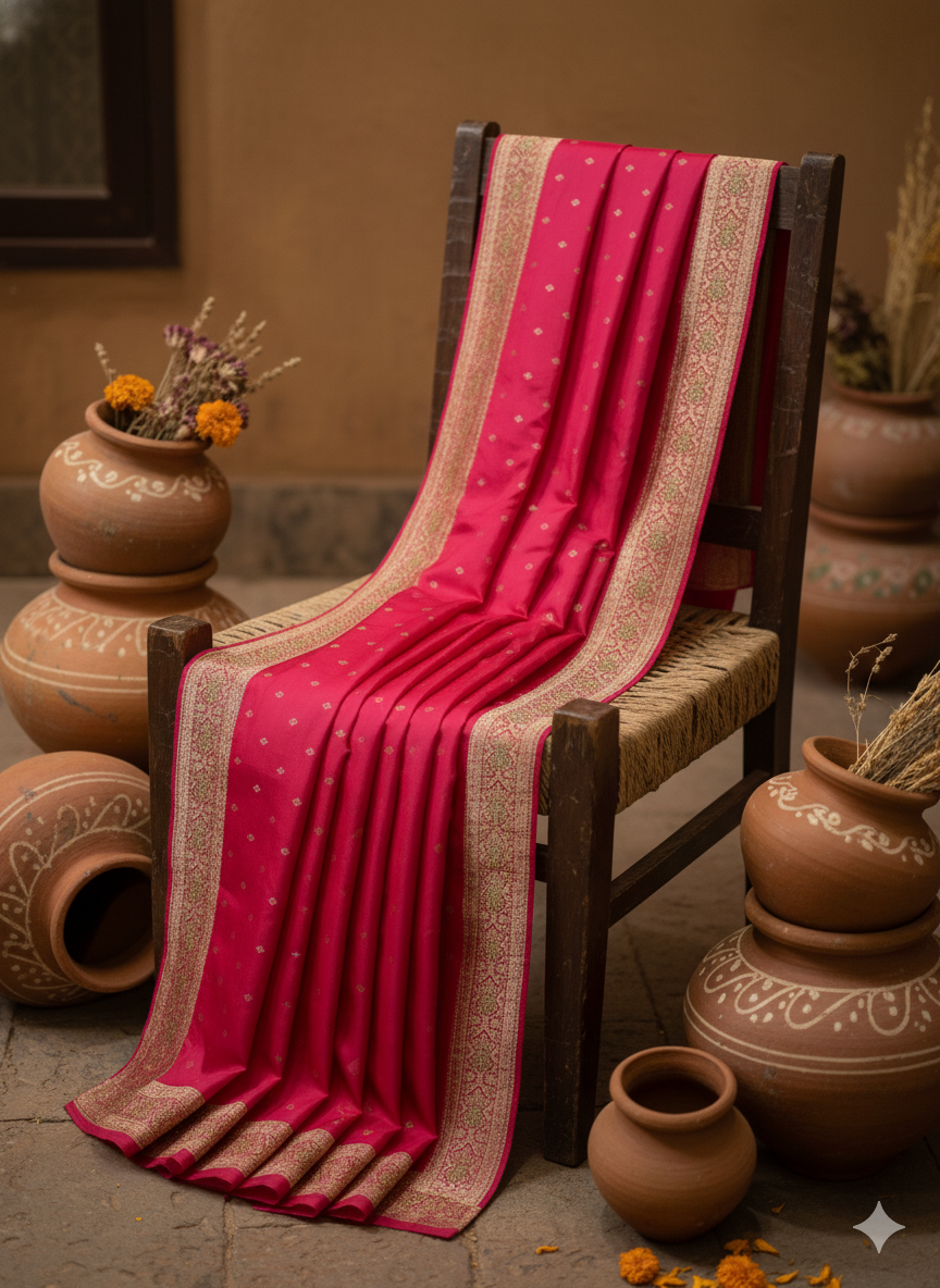 Roohani – Katan Silk Saree with Zardozi & Stone Work