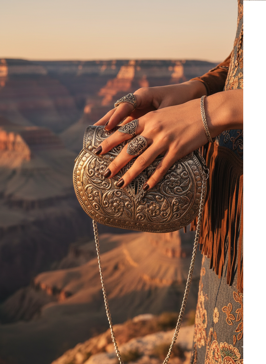 Handcrafted Metal Clutch with Intricate Engraving | Evening Statement Bag