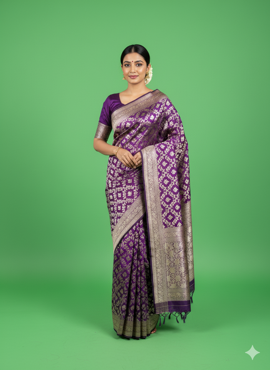 Exquisite  Handwoven Katan Silk Saree - Silk Mark certified