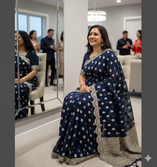 Georgette  Designer Saree - Midnight Blue