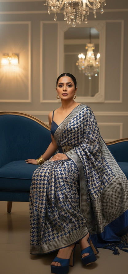 Gold Matrix  Handwoven Mulberry Katan Silk Saree - Made to order