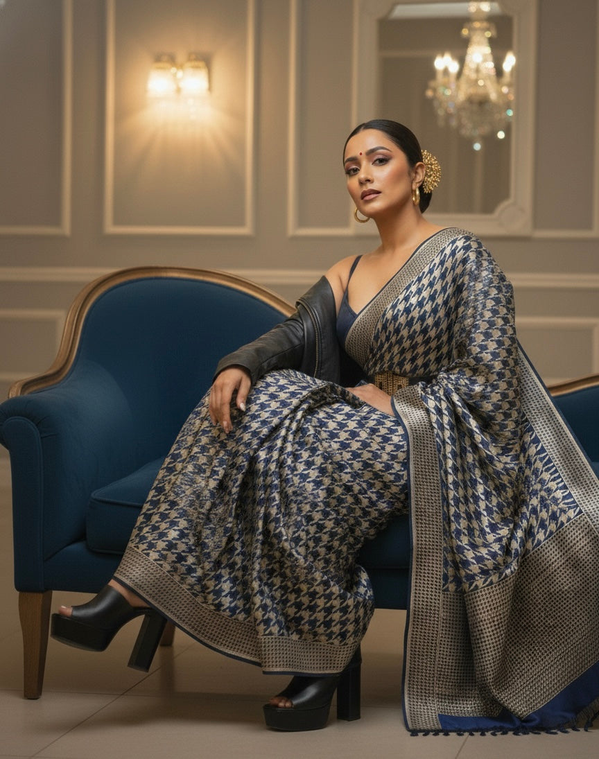 Gold Matrix  Handwoven Mulberry Katan Silk Saree - Made to order