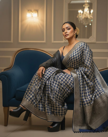 Gold Matrix  Handwoven Mulberry Katan Silk Saree - Made to order