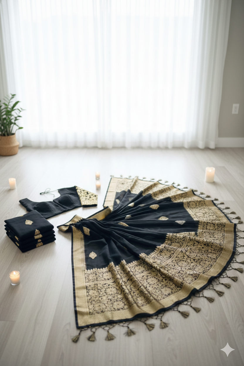 Pure Banarsi Kora Organza handwoven kaduwa saree - Sona Rupa Zari