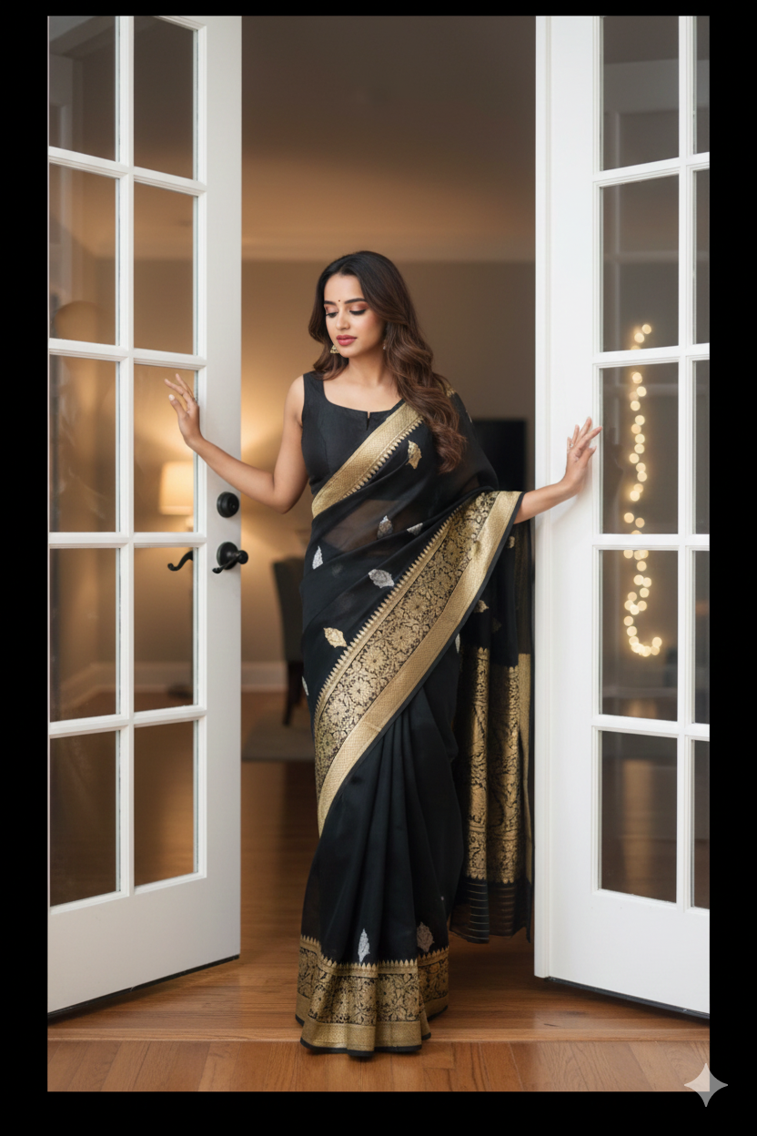 Pure Banarsi Kora Organza handwoven kaduwa saree - Sona Rupa Zari