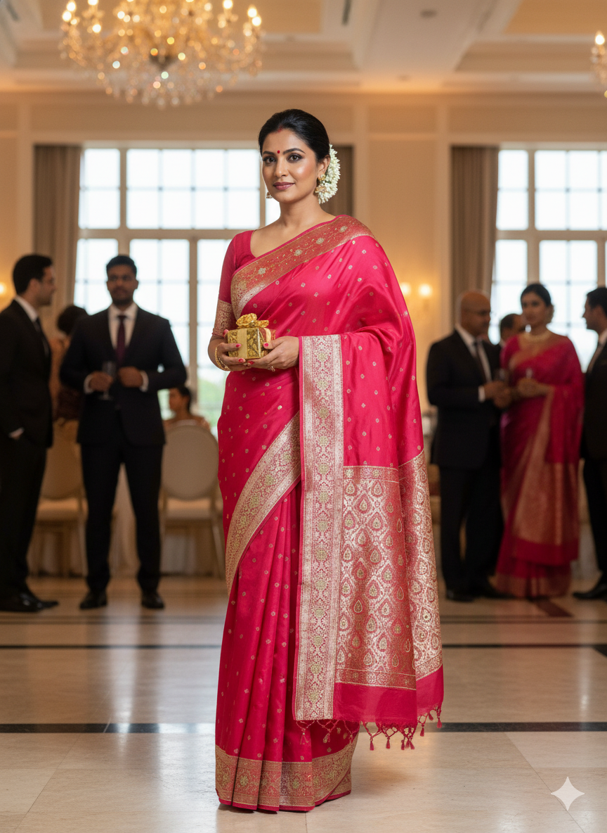 Roohani – Katan Silk Saree with Zardozi & Stone Work