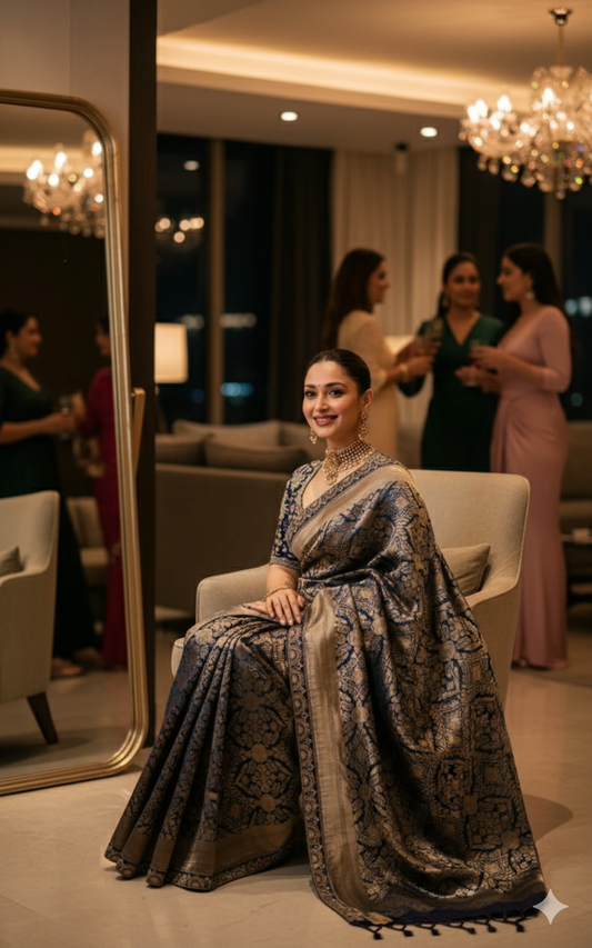 Tamana Bhatia Inspired Pure Katan Handwoven Banarasi Saree with Silk Mark