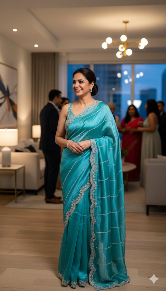 Tissue Chiffon Silk saree with hand work