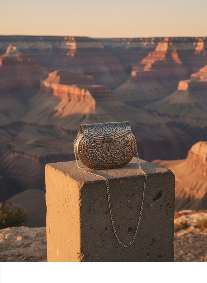 Handcrafted Metal Clutch with Intricate Engraving | Evening Statement Bag