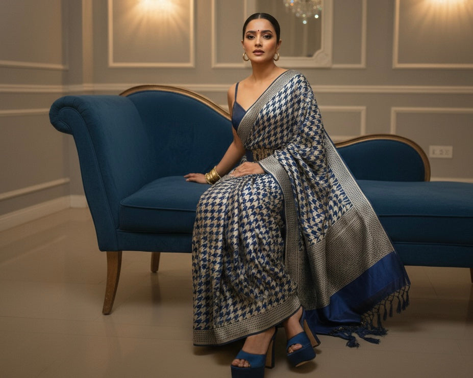 Gold Matrix  Handwoven Mulberry Katan Silk Saree - Made to order