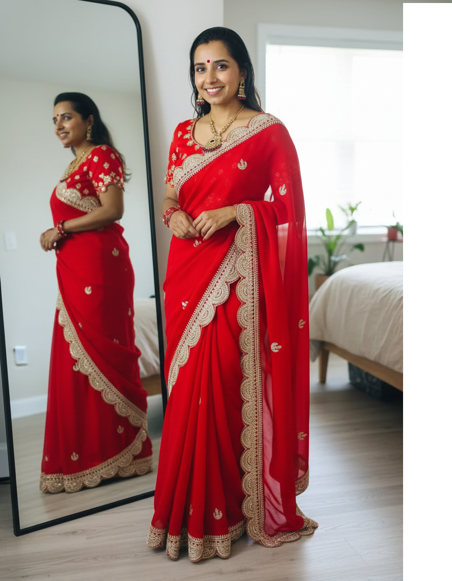 Georgette  Hand Gotta Patti Saree - Designer with Stitched Blouse