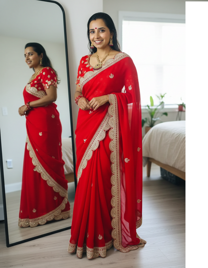 Georgette  Hand Gotta Patti Saree - Designer with Stitched Blouse