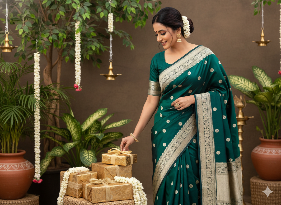 Chand Sitara – Handwoven Katan Silk Saree with Silk Mark