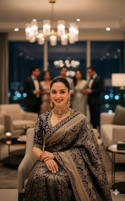 Tamana Bhatia Inspired Pure Katan Handwoven Banarasi Saree with Silk Mark