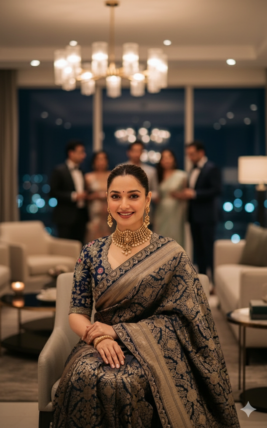 Tamana Bhatia Inspired Pure Katan Handwoven Banarasi Saree with Silk Mark