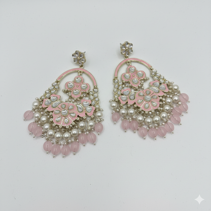 Gulbahaar – Baby Pink Chandbali Earrings | Statement Luxury Jewelry