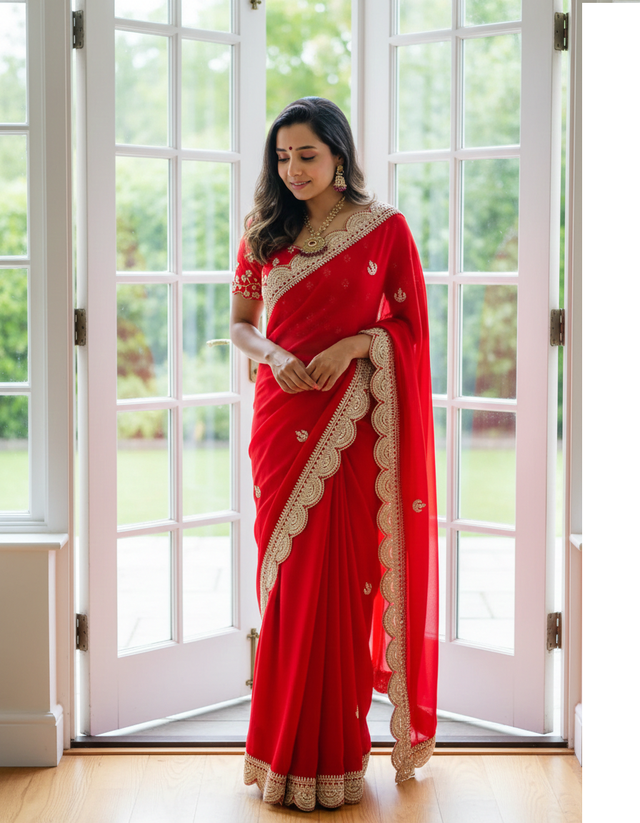 Georgette  Hand Gotta Patti Saree - Designer with Stitched Blouse