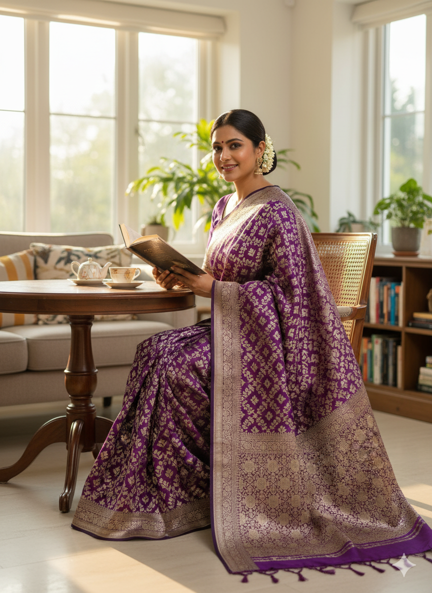 Exquisite  Handwoven Katan Silk Saree - Silk Mark certified