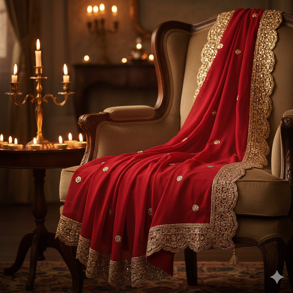 Georgette  Hand Gotta Patti Saree - Designer with Stitched Blouse