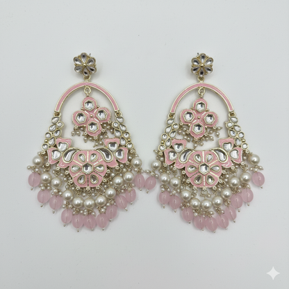 Gulbahaar – Baby Pink Chandbali Earrings | Statement Luxury Jewelry
