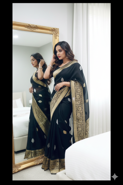 Pure Banarsi Kora Organza handwoven kaduwa saree - Sona Rupa Zari