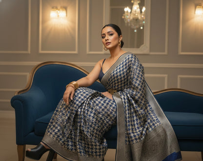 Gold Matrix  Handwoven Mulberry Katan Silk Saree - Made to order