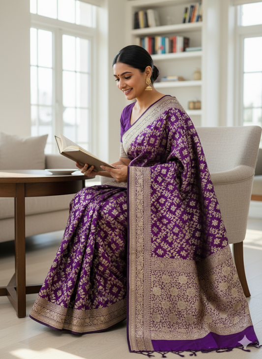 Exquisite  Handwoven Katan Silk Saree - Silk Mark certified