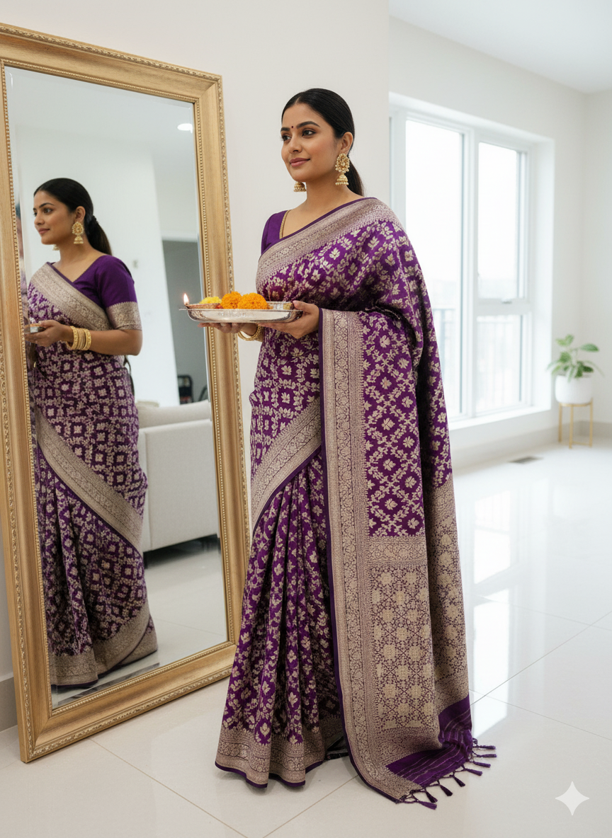 Exquisite  Handwoven Katan Silk Saree - Silk Mark certified