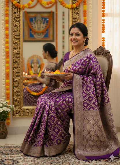 Exquisite  Handwoven Katan Silk Saree - Silk Mark certified