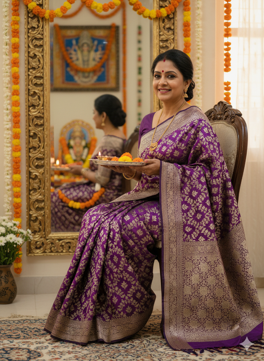 Exquisite  Handwoven Katan Silk Saree - Silk Mark certified