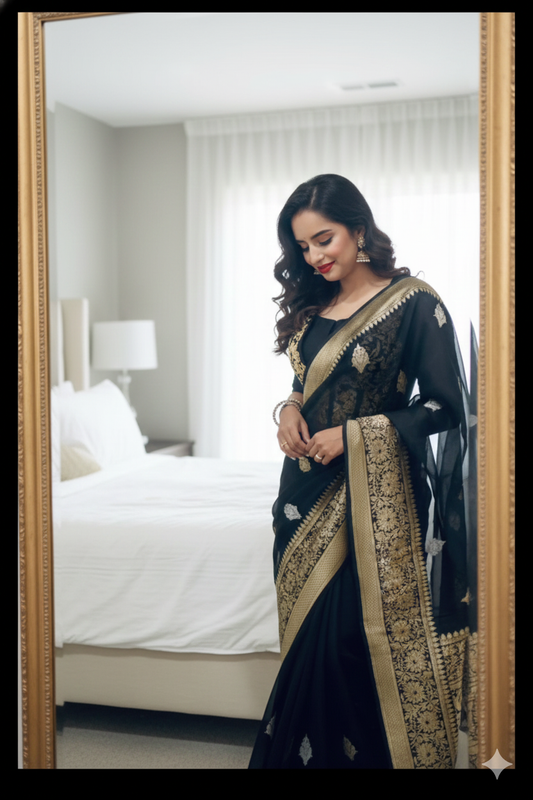 Pure Banarsi Kora Organza handwoven kaduwa saree - Sona Rupa Zari