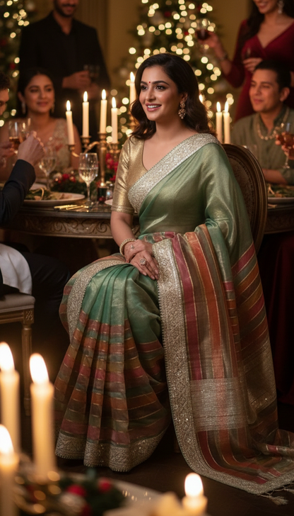 Hand Brush Rangkart - Banarasi  Pure Tissue Silk  Handwoven  Saree with blouse fabric