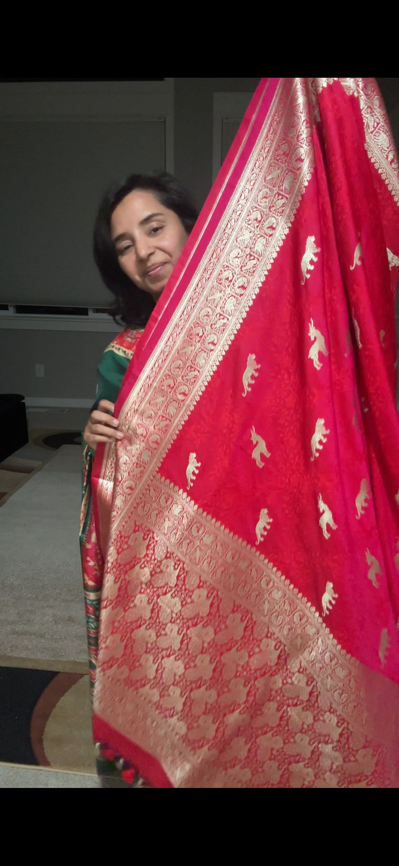 Mashru Silk Banarasi Saree with Tanchoi Weave & Animal Motifs