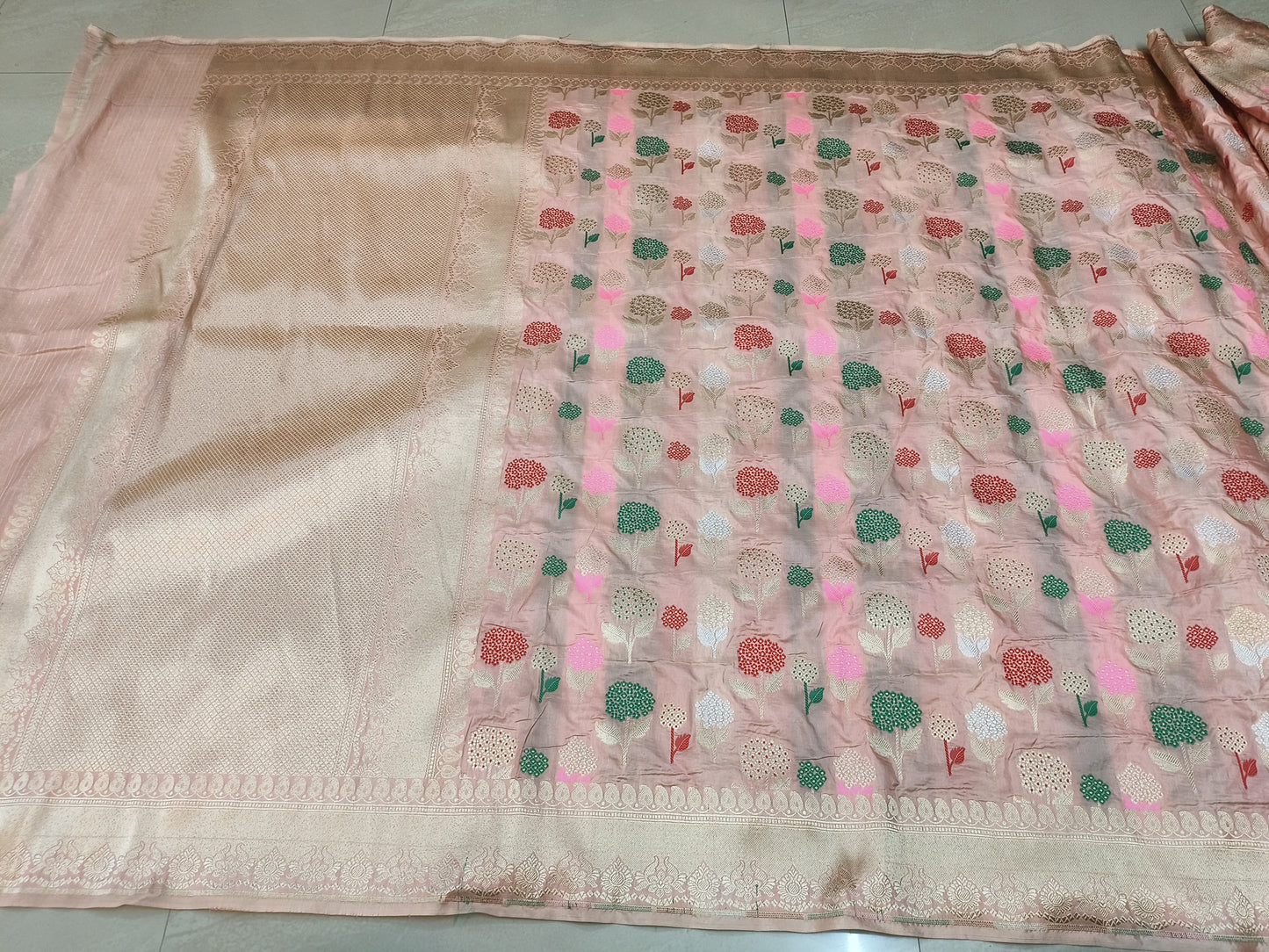 Nita Ambani Wabes look Inspired Pure Katan Handwoven Banarasi Saree with Silk Mark - Jaal - Meenakari