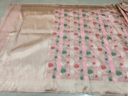 Nita Ambani Wabes look Inspired Pure Katan Handwoven Banarasi Saree with Silk Mark - Jaal - Meenakari