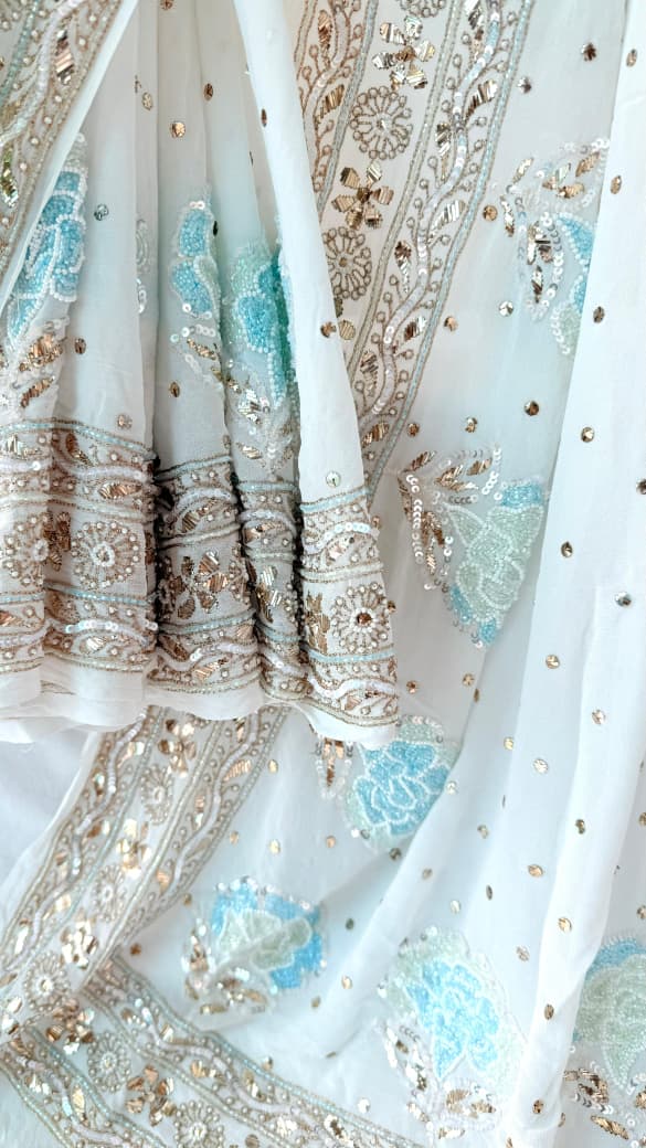 Noor-E-Nazaakat – Hand Embroidered Pure Viscose Georgette Saree with Blouse