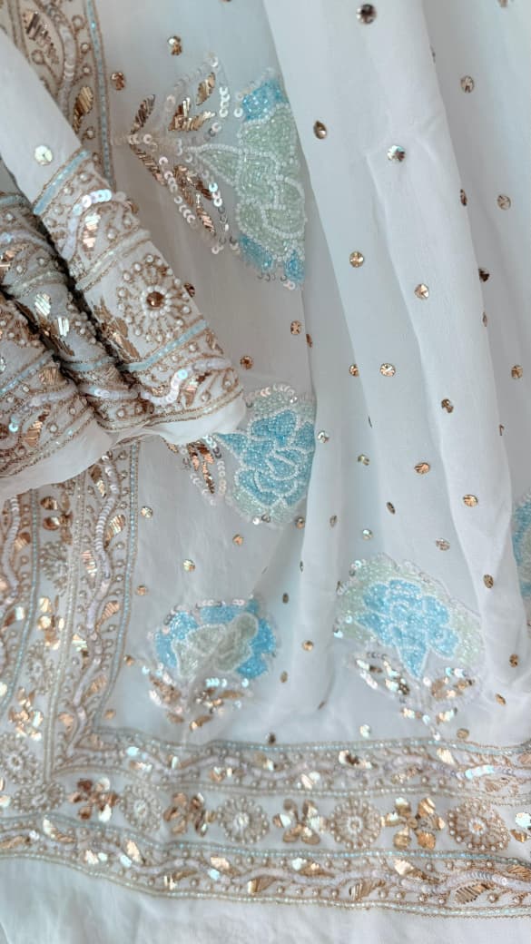 Noor-E-Nazaakat – Hand Embroidered Pure Viscose Georgette Saree with Blouse