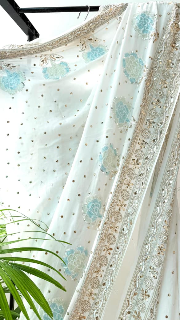Noor-E-Nazaakat – Hand Embroidered Pure Viscose Georgette Saree with Blouse