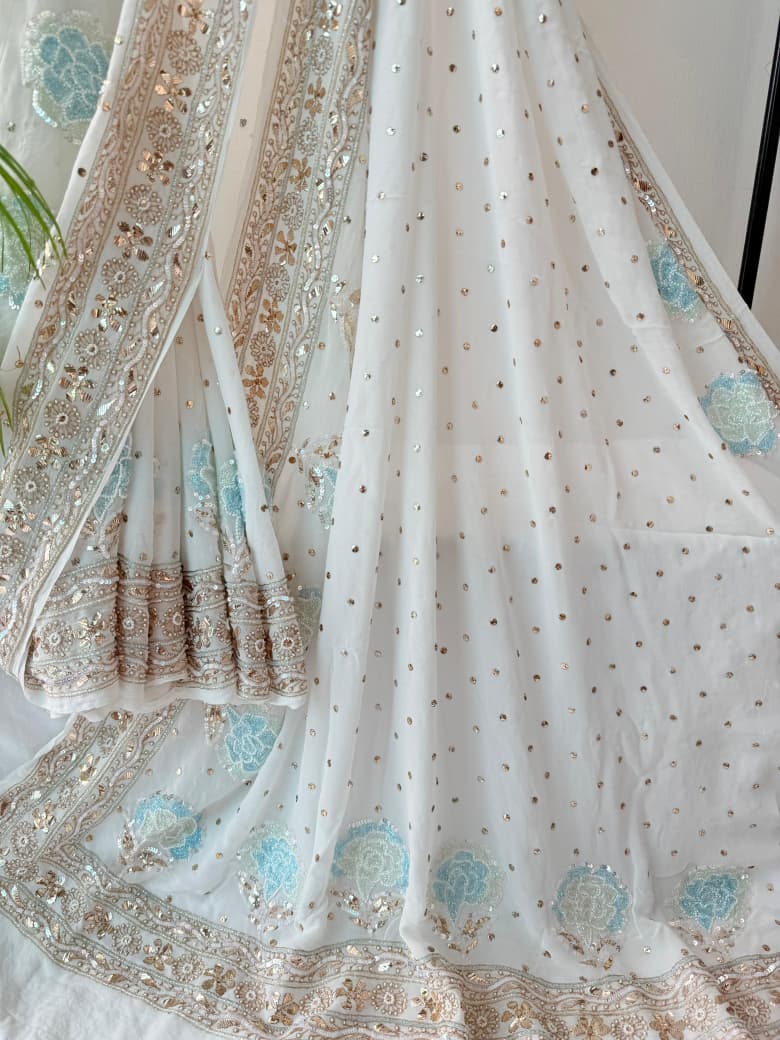 Noor-E-Nazaakat – Hand Embroidered Pure Viscose Georgette Saree with Blouse