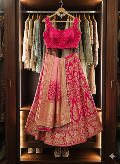 Pink Banarasi Banadhini Georgette Lehanga - Made to order
