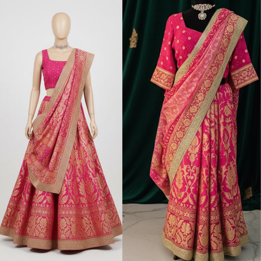 Pink Banarasi Banadhini Georgette Lehanga - Made to order