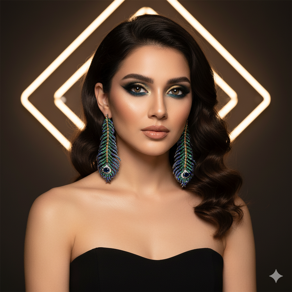 Mayura Grace – Peacock Inspired Crystal Earrings